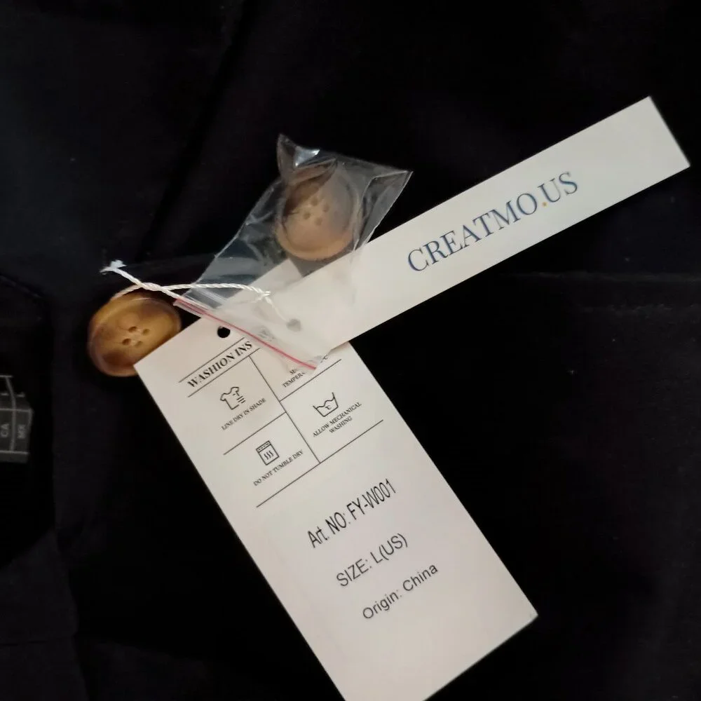 Createmo.us Black Trench Coat Double-Breasted Belted Coat Women’s Size Large L - Picture 14 of 16